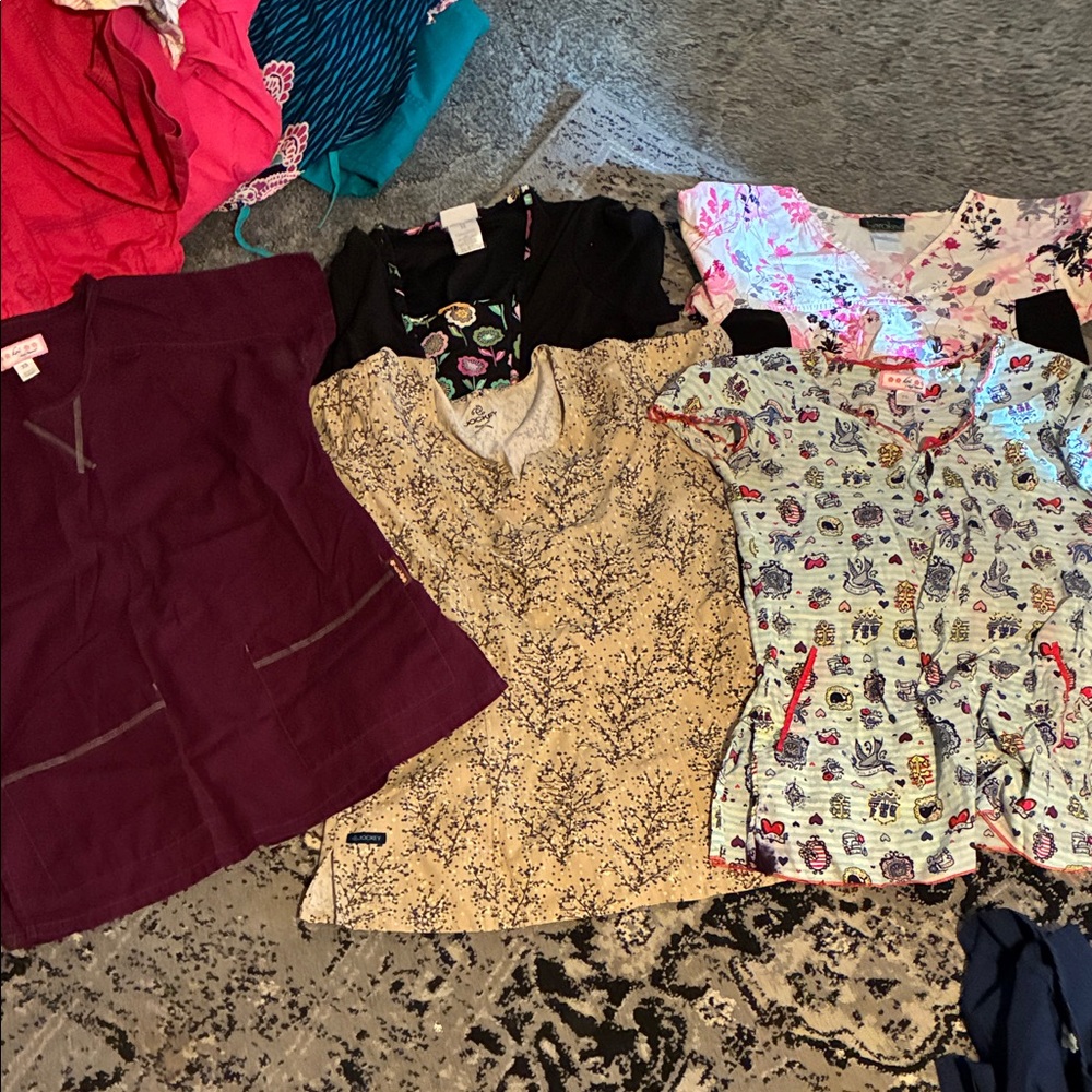 Colorful Scrub Tops lot XS